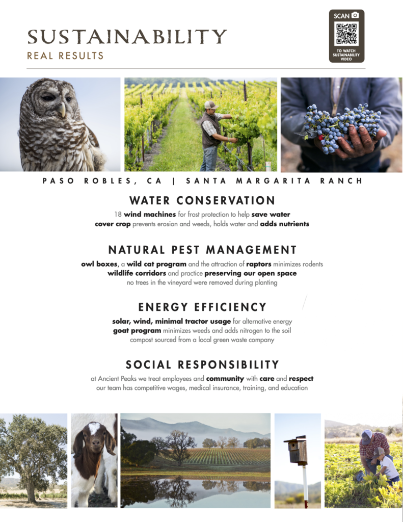 sustainability practices defined, at ancient peaks winery in the vineyard and winery
